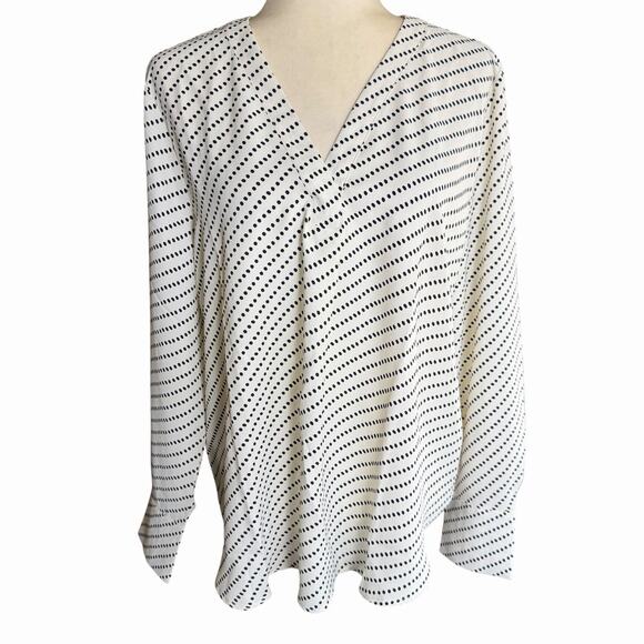 Ann Taylor Tops - Ann Taylor V Neck Blouse Women's Polkadot Black White L/S L Career Business